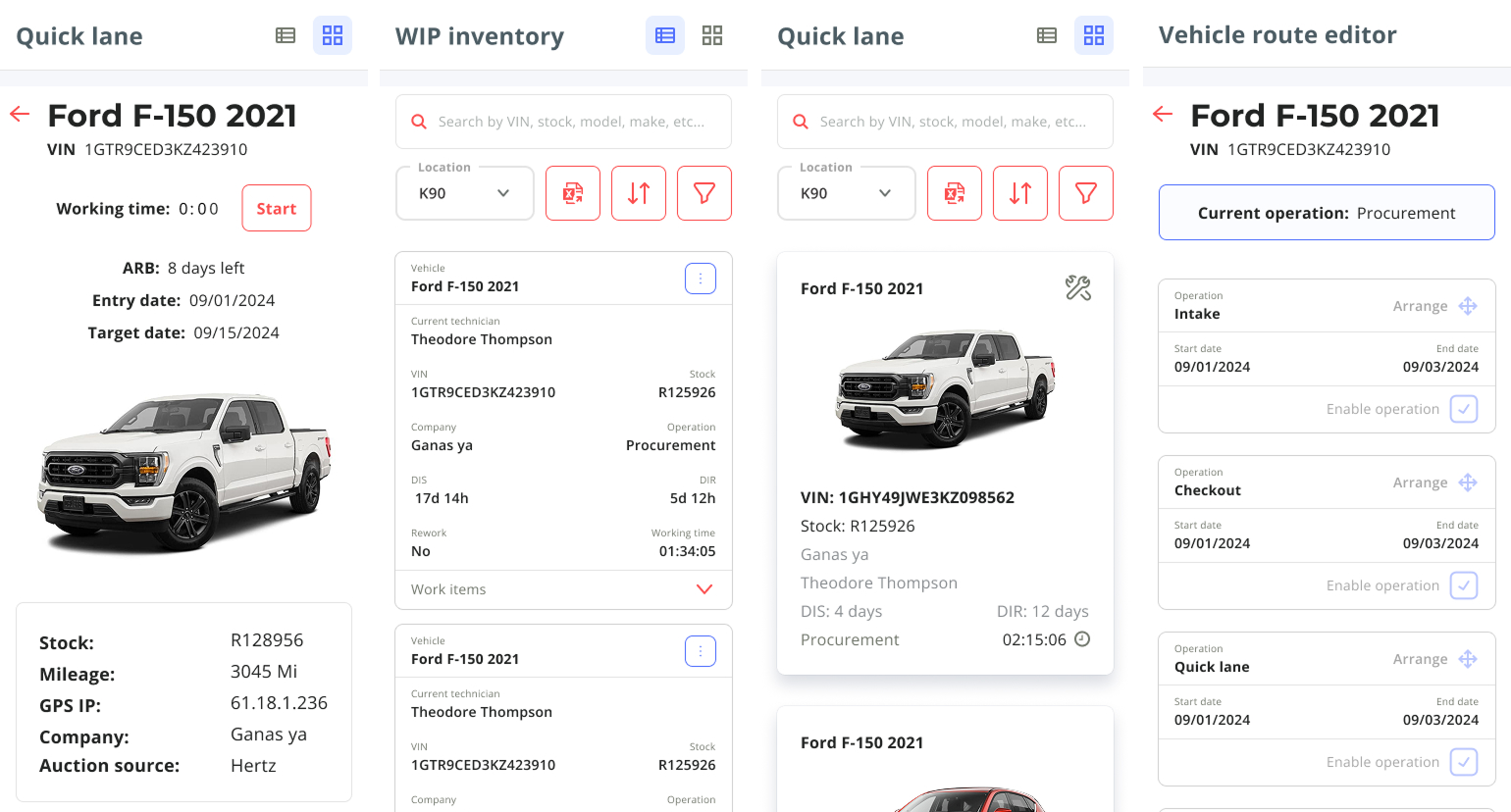 Traacking tool wireframes